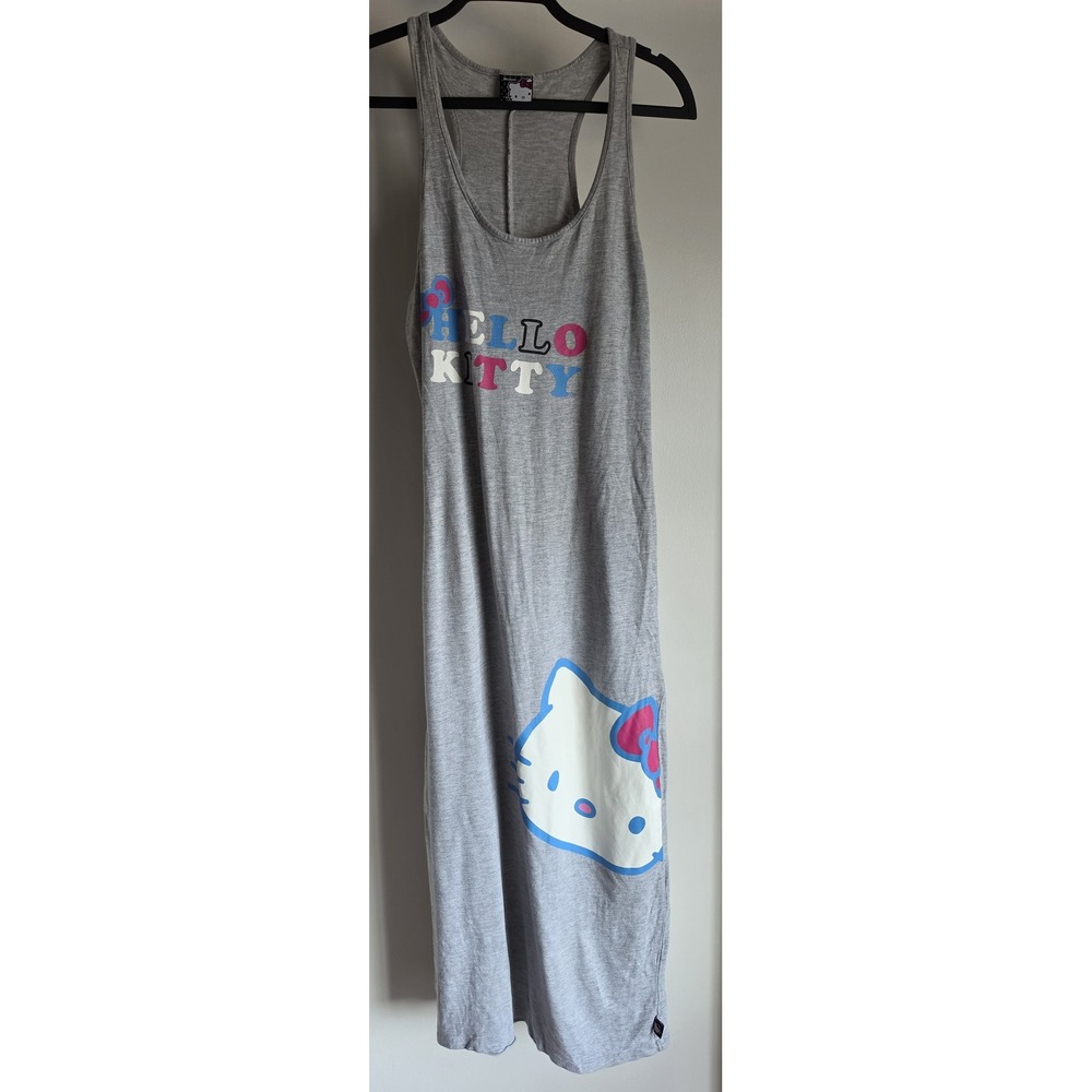 Hello Kitty Tank Dress Women Medium Heather Grey Graphic Casual Sleeveless Gown